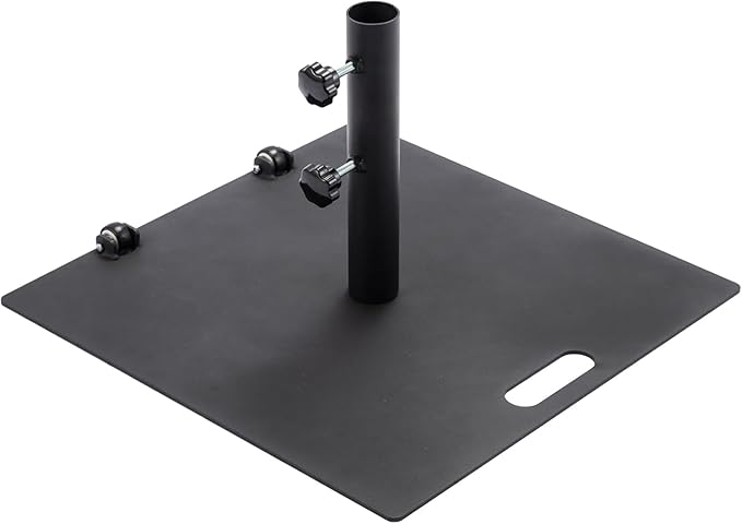Heavy Duty Patio Umbrella Base with Wheels, Outdoor Umbrella Stand for Market Umbrellas, Square Steel Base, Wind-Resistant, Sturdy for Deck, Poolside, Balcony, Black