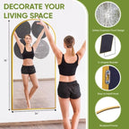 Full-Length Floor Mirror with Stand, 76"x34" Arched Style Full Body Standing Mirror for Bedroom, Living Room, Gym, Dorm - Shatter-Resistant & Easy Assembly, Gold