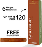 Folkulture Incense Sticks with Holder (120 Sticks) | Set of 6 Premium Incense Sticks for Calm, Aromatherapy | No Charcoal, Organic, Non Toxic, 45 Mins, Long Burning Lavender, Vanilla Insence-Sticks