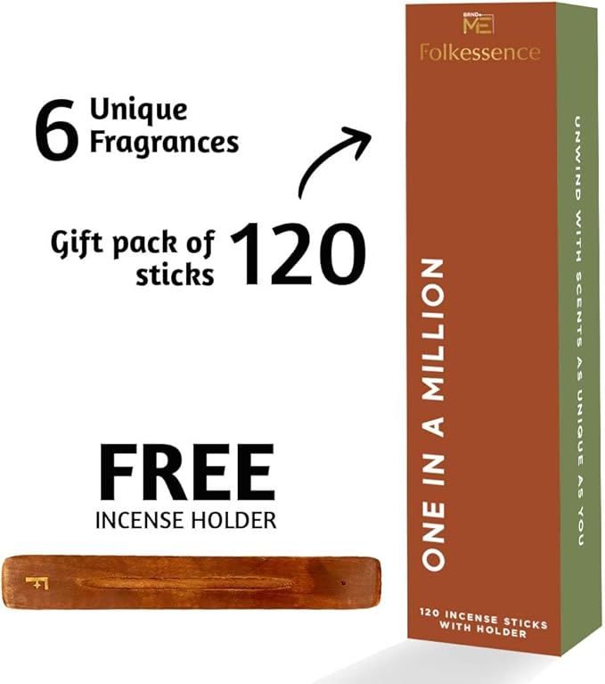 Folkulture Incense Sticks with Holder (120 Sticks) | Set of 6 Premium Incense Sticks for Calm, Aromatherapy | No Charcoal, Organic, Non Toxic, 45 Mins, Long Burning Lavender, Vanilla Insence-Sticks
