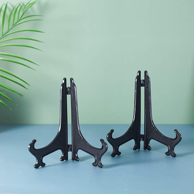 Artliving 7 Inch Black 12pcs/Set Plastic Easels Plate Display Stands Picture Frame Stand Holder