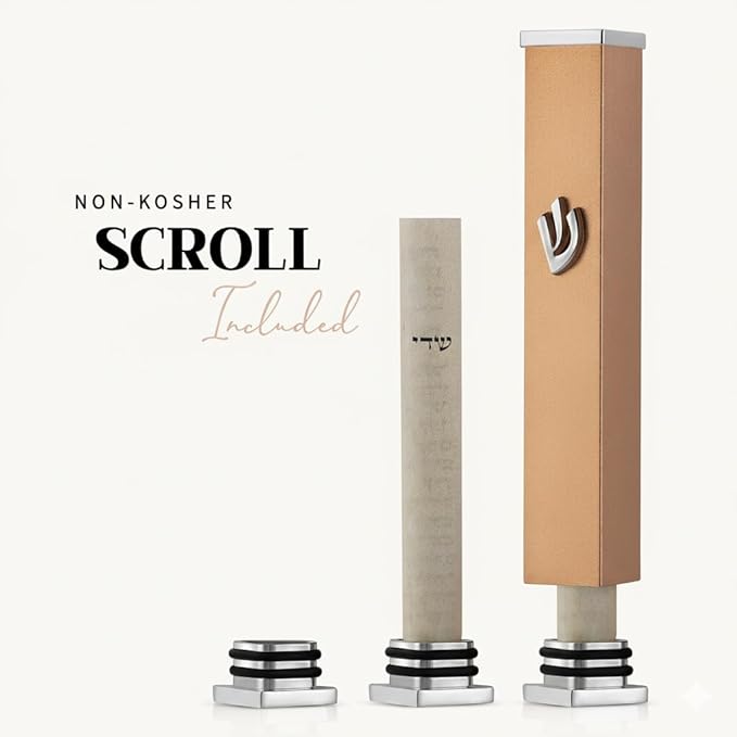 SURI Mezuzah Cover – 3.8 Inch Bronze Aluminum Jewish Door Mezuza Case with Printed Scroll, Contemporary Judaica Style, Fits a 3 Inch Scroll, Self-Stick Adhesive