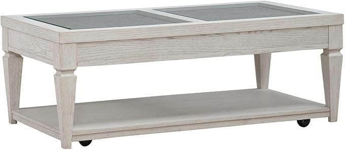 Liberty Furniture Caruso Heights Cocktail Table with Glass Top, Wheeled - Whitestone Oak Wood