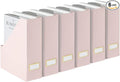 BLU MONACO | Cardboard Magazine File Holder Set of 6 Pink | Vertical Magazine File Holder with Gold Label Slots | Standing File Holder and Cardboard Bins for Shelves Desk Storage