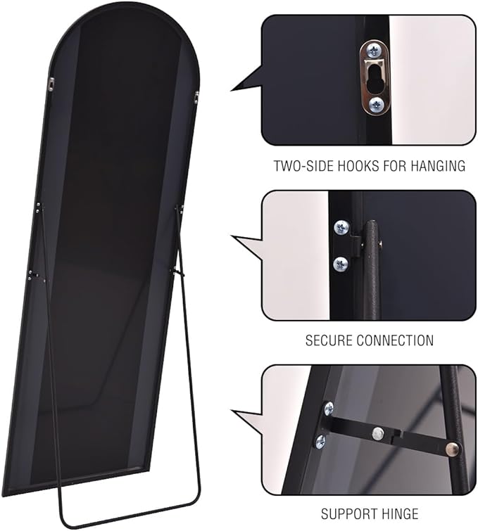 Arched Full Length Mirror, Floor Mirror with Stand, 30"x71" Large Mirror, Wall Mirror Full Length, Black Floor Length Mirror, Body Floor Mirror, Wall Mounted Mirror for Bedroom, Black