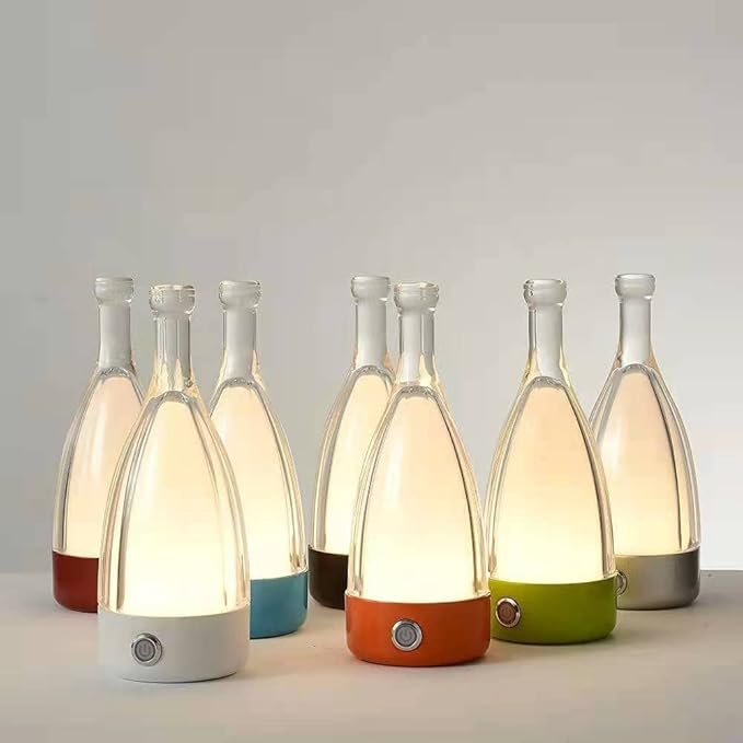 'Anna' Modern Table Lamp, Portable Wireless Bottle LED Light, Dimming Touch Control Switch, USB Rechargeable, Stylish Light for Home, Office, Hotel and Restaurant (Red)