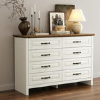 Marsail Farmhouse 8 Drawer Dresser, Wood Chest of Drawers with Natural Texture, Smooth Gliding Drawers, Versatile Storage Organizer Cabinet for Bedroom & Living Room, White and Brown