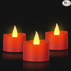 Realistic Flameless LED Tea Lights - 12 Pack Festive LED Candles for Christmas, Valentine's Day & Wedding Decor, Realistic Flicker Votives (Red Base, 12 Pack)
