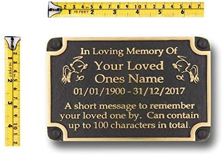 The Metal Foundry Personalised Memorial Angels Metal Plaque For Memory Of A Loved One, Mother, Father Or Grandparents. Wall Mounted As Garden Stones Statue Gift Alternative Idea Handmade In Brass