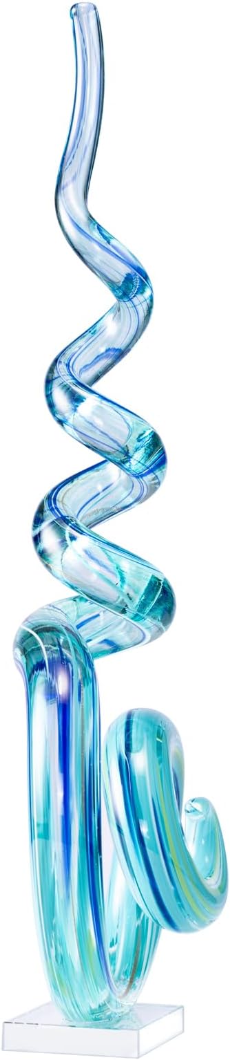 15" Tall Hand-Blown Murano-Style Glass Sculpture Statues Art Ornament Statue Figurines Home Decor Accent Piece Coastal Ocean Nautical Home Decor,Shelf,TV Stand,Tabletop Centerpieces,Wonderful Gift