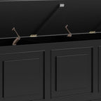 SIMPLIHOME Connaught Storage Bench - 51 inch Wide Solid Wood Trunk Bench in Black, Traditional Bench for Entryway with Lift-Up Lid and 3 Hidden Compartments
