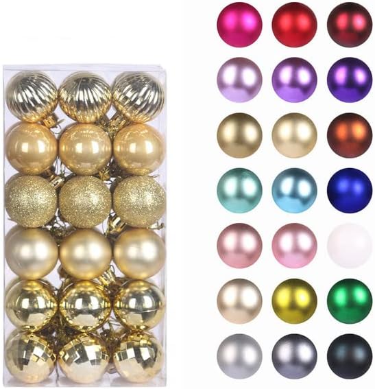 Gold 1.6" Small Christmas Balls Christmas Tree Decoration Ornaments Shatterproof Hanging Balls for Birthday Halloween Holiday Wedding Decorations Set of 36pcs