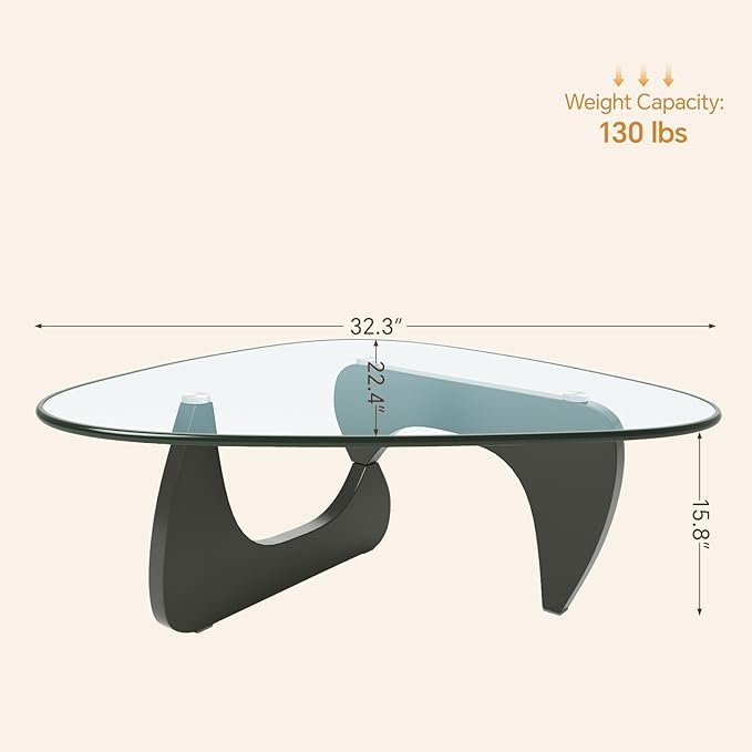Coffee Tables Glass Small Farmhouse Coffee Table Mid-Century Modern Wood Center Table for Living Room, Black Transparent, 32 Inch