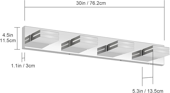 Bathroom Vanity Lighting Fixtures Over Mirror (4-Light, 30-Inch) Dimmable Modern LED Bathroom Wall Lighting Fixtures, Chrome ((3000K/3500K/4000K/5000K/6000K)