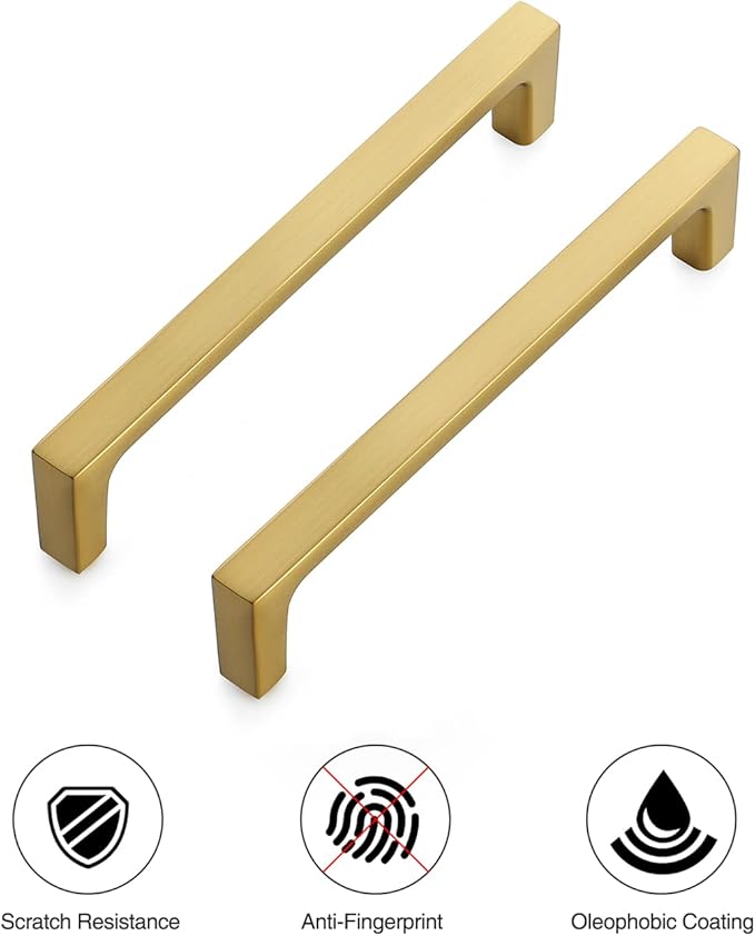 Ravinte 30 Pack Solid 5 Inch Square Cabinet Handles - Brushed Brass Drawer Pulls - Kitchen Hardware and Handles