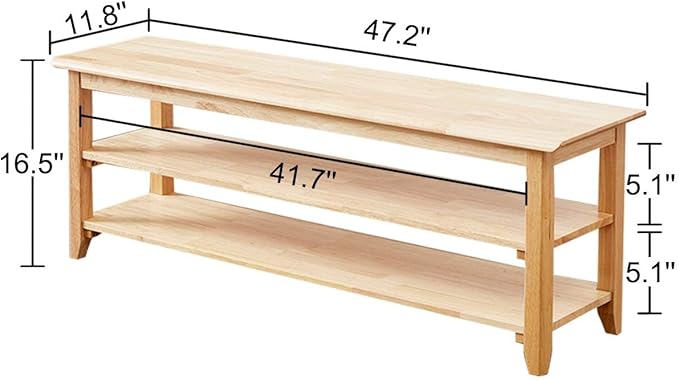 Shoe Rack Bench, 3-Tier Shoe Shelf Organizer,10-12 Pairs Entryway Storage Bench for Hallway, Bedroom, Living Room, Bedroom, Hold up to 550 lbs, Solid Wood, Natural