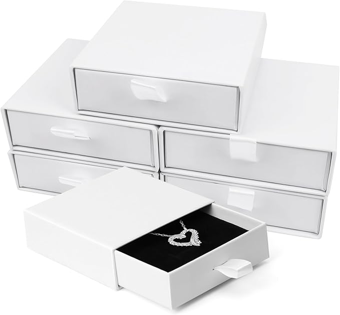 Cardboard Jewelry Boxes, 5 Pack 3.5×3.5x1Inch Jewelry Gift Boxes, Bulk Cotton Filled Small Jewelry Boxes with Lids for Necklace Ring Earring Display Box (White)