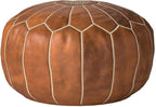 Poufs&Pillows Premium Moroccan Leather Pouf - Handmade - Delivered Stuffed - Ottoman, Footstool, Floor Cushion (Cognac Brown)