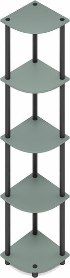 Furinno Turn-N-Tube Corner Shelf, 5-Tier Corner Bookshelf, Open Storage Shelves, for Organization and Storage, Living Room, Home Office, Garage, Bedroom, Sage Green