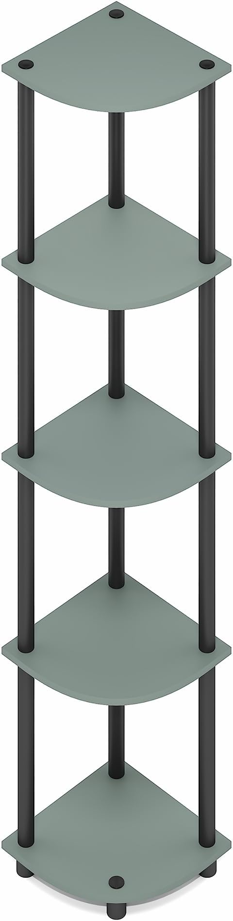 Furinno Turn-N-Tube Corner Shelf, 5-Tier Corner Bookshelf, Open Storage Shelves, for Organization and Storage, Living Room, Home Office, Garage, Bedroom, Sage Green
