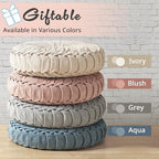 Intelligent Design Loretta Round Chenille Tufted Floor Pillow with Elegant Pleated Design, Large Boho & Vintage Decorative Throw Pillow for Sofa, Bed, or Chair, 22" x 6", Blush