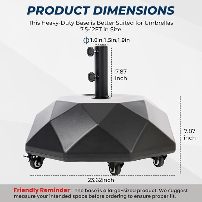 HOMSHADE H16 Patio Umbrella Stand Base with 5 Wheels - 127lbs Heavy Duty Rolling Weights Outdoor Market Umbrella Base, Refillable High-Density HDPE Materia Weights Stand for Outside Patio