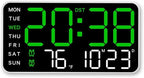 Multifunctional Decorative Led Digital Wall Clock,Large Digital Clock Shows Time,Date,Temperature,Auto Brightness Adjustment,Dual Alarms,Electronic Clock for Livingroom (Green lamp with white shell)