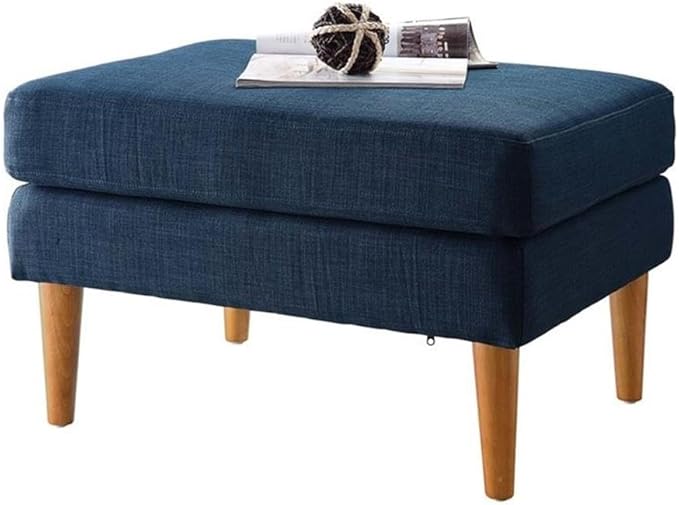 Convenience Concepts Designs4Comfort Marlow Ottoman 27" - Mid-Century Modern Upholstered Footrest & Seat for Living Room, Bedroom, Hallway, or Entryway, Dark Blue Fabric
