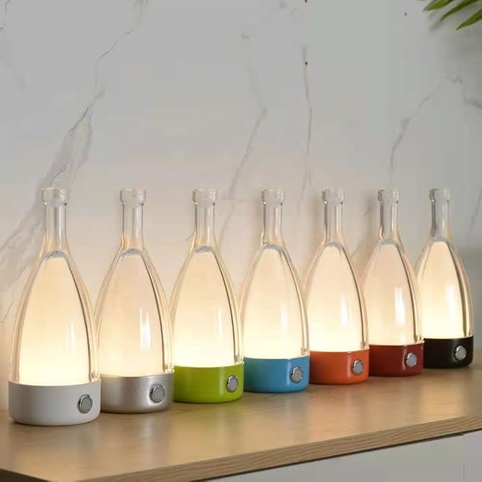 'Anna' Modern Table Lamp, Portable Wireless Bottle LED Light, Dimming Touch Control Switch, USB Rechargeable, Stylish Light for Home, Office, Hotel and Restaurant (Red)