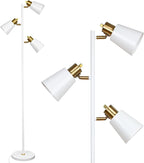 Tree Floor Lamp for Living Room, Industrial 3-Light Standing Lamp with 3 LED Bulbs, Adjustable Rotation Heads, Standing Tall Pole Lamp Farmhouse Rustic Reading Lamps for Bedroom Office (White Gold)