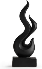 Modern Abstract Art Table Decoration, Gold Decor Flame Statue for Living Room Home, Black Shelf Decor Accents, Abstract Art Resin Sculpture for Dining Room, Office & Coffee Table Centerpiece (Black)