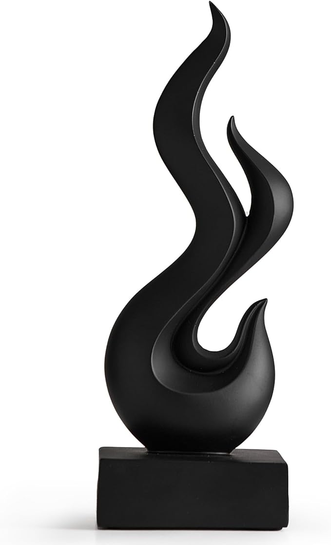 Modern Abstract Art Table Decoration, Gold Decor Flame Statue for Living Room Home, Black Shelf Decor Accents, Abstract Art Resin Sculpture for Dining Room, Office & Coffee Table Centerpiece (Black)