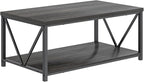 FOLUBAN Coffee Table with Storage, Modern Small Center Tables for Small Spaces, Rustic Wood and Metal Cocktail Table for Living Room, 39.3 Inch Dark Gray