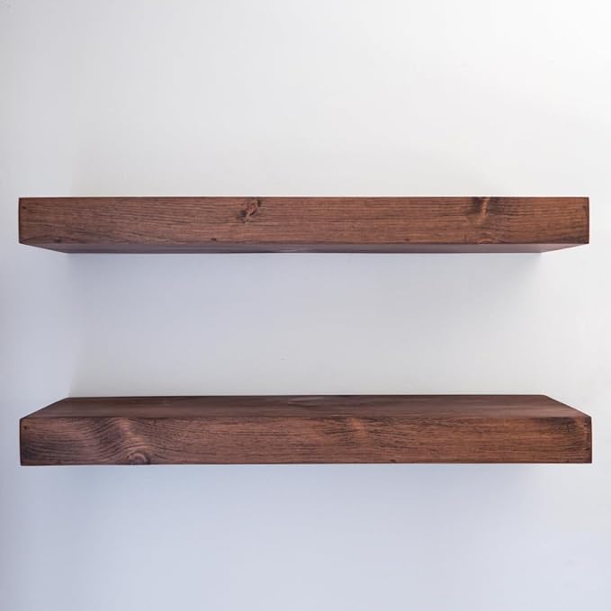 Urbandi Modern Floating Shelves 3 Inches Thick for Wall, Wide Shelves for Kitchen, Living Room, Bedroom, and Bathroom, Natural Pine Wood, Rustic Wooden Shelf, (Set of 2) (Provincial, 60Lx3Hx6D)