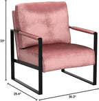 Container Furniture Classic Mid Century Modern Accent Chair with Durable Square Metal Frame, Armchair for Living Room, Bedroom, Home Office in Plush Velvet Upholstery, Rose