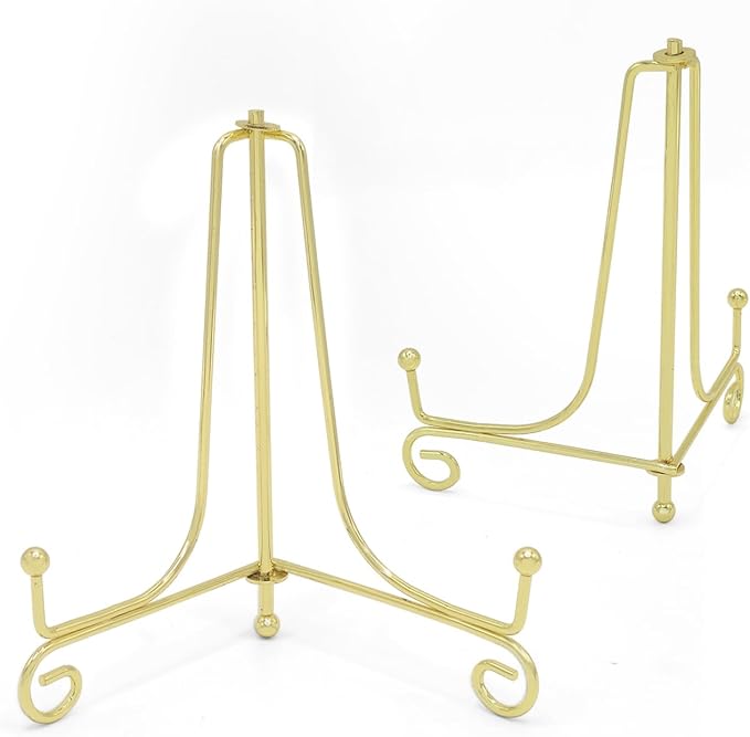 Iron Plate Stands for Display, Foldable Book Holder & Easel Stand for Sign, Versatile Poster Stand and Small Plate Stand for Home Decor, Art, Photo Frame, Card, Crystal Display (Gold, 10 inch (2Pcs))