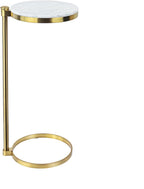 TEHOME Gold Marble Drink Table Metal Martini Round Small Drink Side Table for Couch Marble C Shaped End Table for Sofa 10" diam,24.55" h