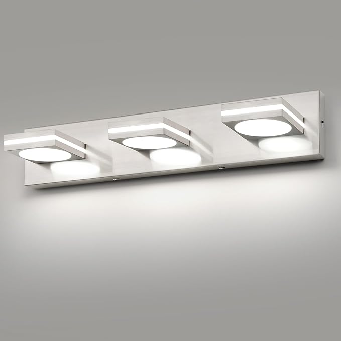 OKELI LED Modern Bathroom Vanity Light Fixtures (3-Light, 22-Inch), Brushed Nickel Acrylic Bathroom Wall Lighting Fixtures Over Mirror, 3CCT, ETL Listed, Dimmable