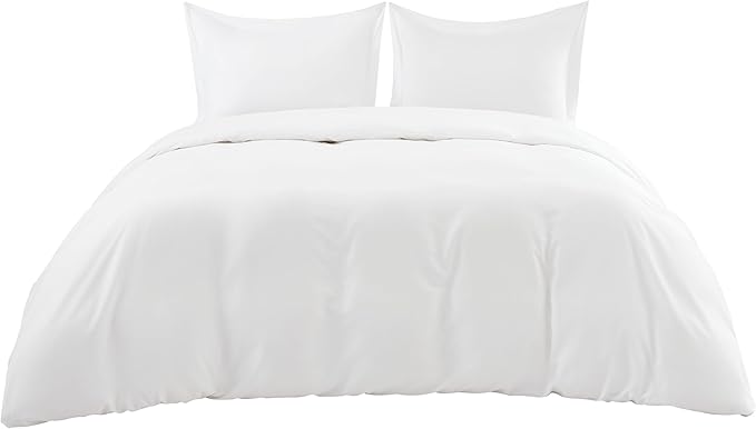 Bedsure 100% Rayon Derived from Bamboo Duvet Cover Queen Size - Lightweight Silky Cooling Comforter Cover Set for Hot Sleepers, Breathable & Moisture-Wicking Bedding Set, Pure White