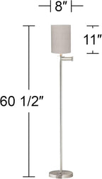 360 Lighting Modern Swing Arm Floor Lamp Standing 60.5" Tall Brushed Nickel Silver Ivory Natural Linen Fabric Cylinder Drum Shade Decor for Living Room Reading House Bedroom