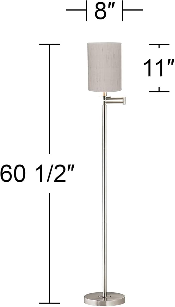 360 Lighting Modern Swing Arm Floor Lamp Standing 60.5" Tall Brushed Nickel Silver Ivory Natural Linen Fabric Cylinder Drum Shade Decor for Living Room Reading House Bedroom