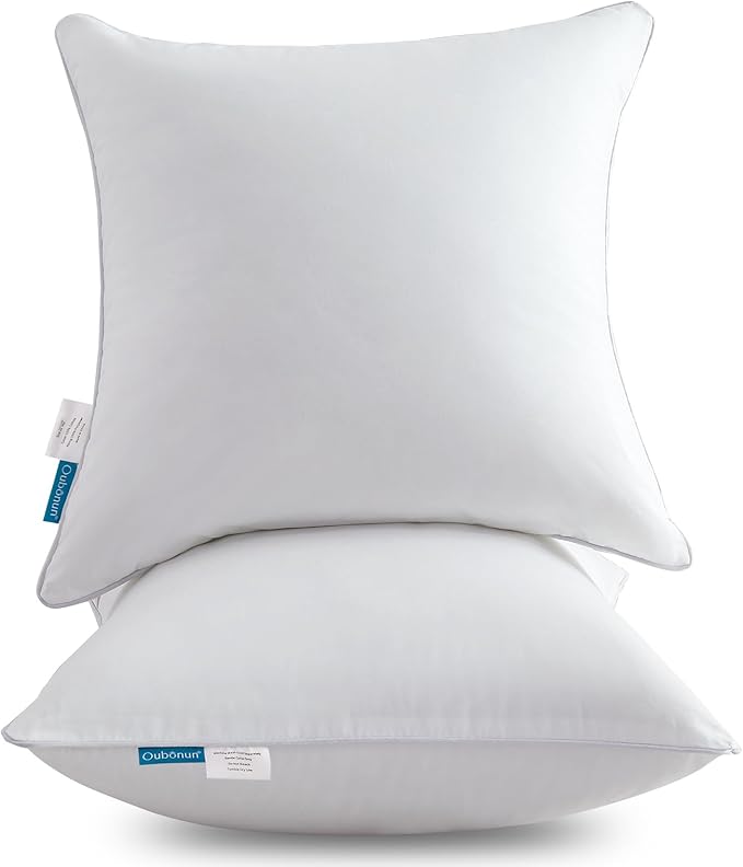 Oubonun 16 x 16 Throw Pillow Inserts Set of 2-100% Cotton Cover - White Couch Bed Decorative Pillow Pair