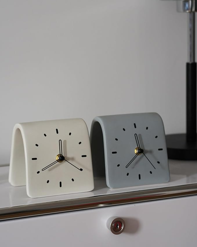 Creative Ceramic Tabletop Clock Simple Desk Alarm for Home Decor Living Room Bedside Silent Quartz (Grey)