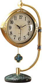 Quartz Movement Brass Mantel Clock with Long Power Reserve - Vintage Style Table Clock with Marble Base,Silent Home Decor for Living Room and Office