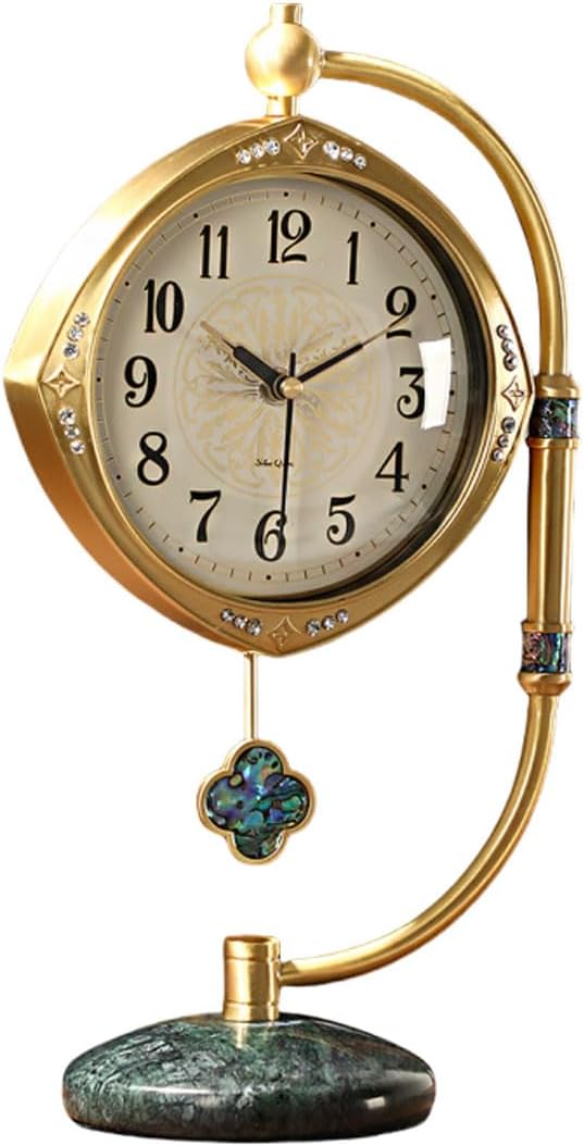 Quartz Movement Brass Mantel Clock with Long Power Reserve - Vintage Style Table Clock with Marble Base,Silent Home Decor for Living Room and Office