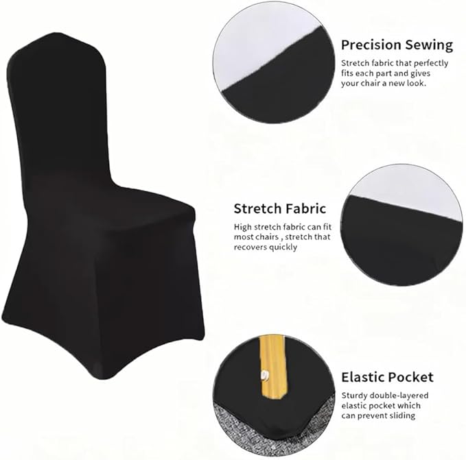 100 Pcs Black Washable Removable Universal for Wedding Party Dining Banquet Polyester Spandex Stretch Slipcovers Chair Covers
