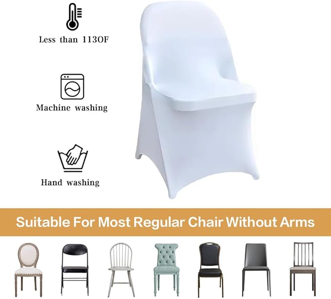 50 Pcs White Folding Chair Cover Washable Removable Universal Fitted Chair Cover Protector for Wedding Party Banquet Holidays Celebration Decoration Chair Covers
