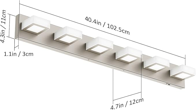 Ralbay 6 Lights Brushed Nickel Bathroom Lights Fixtures Dimmable 5 Color Temperature Acrylic Modern Brushed Nickel Vanity Lights for Bathroom Brushed Nickel-5 CCT 40.4 inch