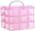 3-Tier Hair Accessories Storage Box, Clear Plastic Organizer with Handle, 5.9 x 5.9 x 5.1 in (Pink, 5.9 x 5.9 x 5.1 in)