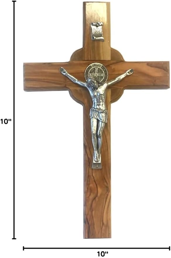 Holy Land Market Catholic Celtic Saint Benedict Olive Wood Crucifix (10 Inches)